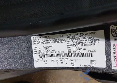 2016 Ford Fiesta Se из США, поврежденный, VIN 3FADP4EJ4GM176018